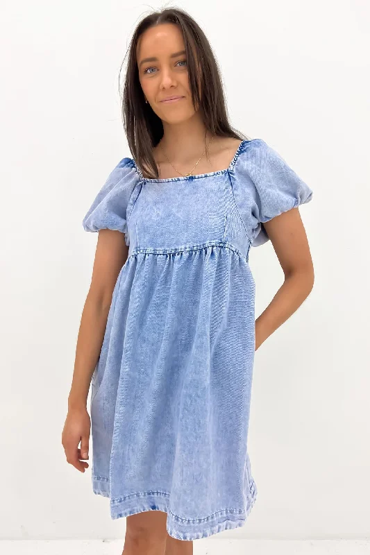 Style Versatile Women's Collection Jade Textured Dress Vintage Mid Blue
