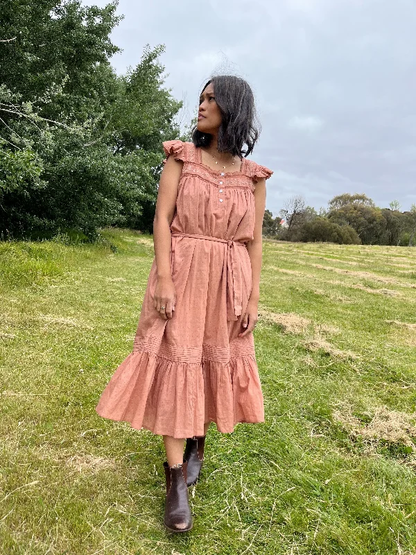 Flash Sale Or Flash Sales 100% RECYCLED COTTON - ALICE DRESS ANTIQUE BROWN
