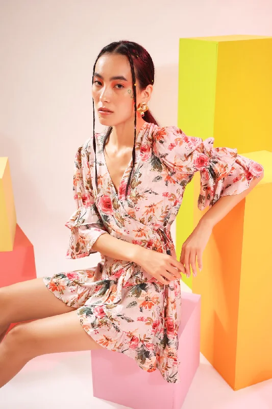 Shop Sale Items Victoria Bloom Wrap Around  Muslin Silk Pink Dress