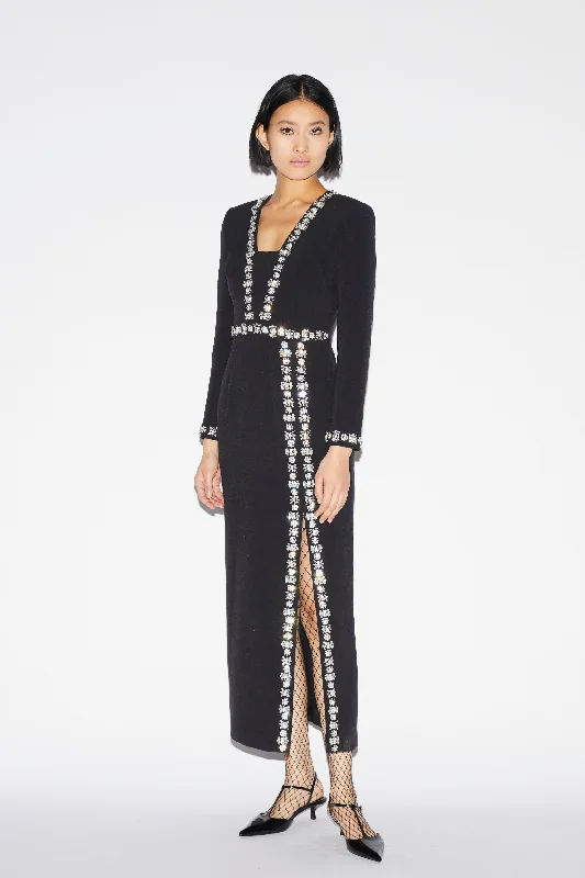 Art Deco Geometric Pattern Look HAVEN DRESS BLACK EMBELLISHED CREPE