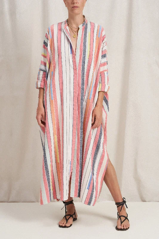 Trendy Women's Collection Pollux Pink Bazaar Stripe Maxi Caftan Dress