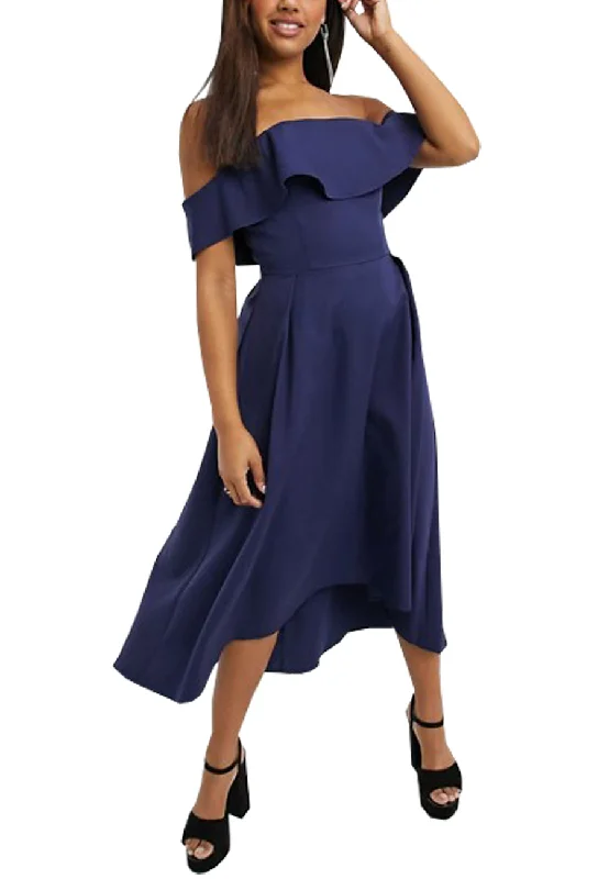 Clearance Event – Grab Stylish Outfits Before They're Gone Navy Wanda Off Shoulder High Low Dress