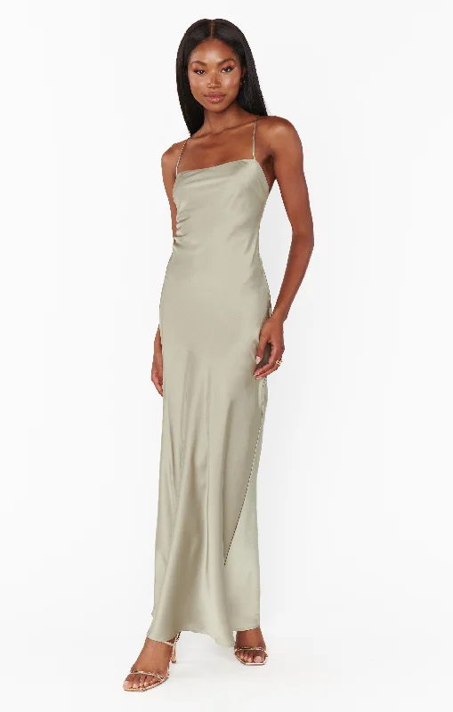 Trending Items Dani Slip Dress ~ Moss Green Luxe Satin