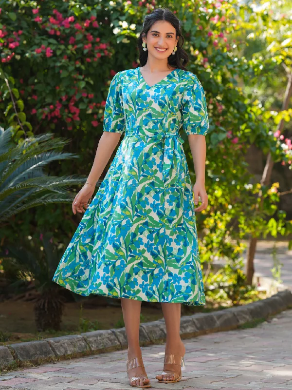 Wardrobe Refresh Multicolor Cotton Flex Floral Printed Fit & Flare Dress