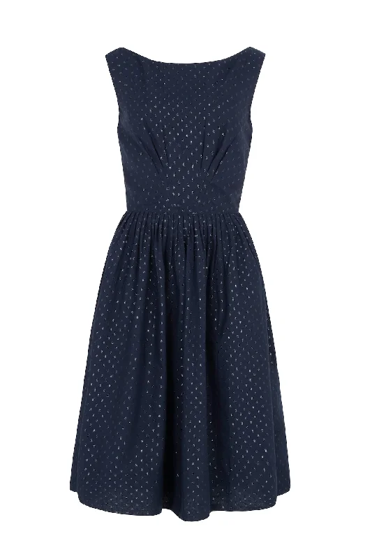 Chic Women's Clothing Abigail Navy Sparkle Spot Dress Long