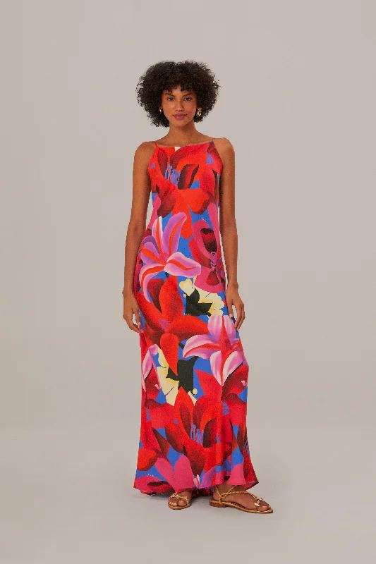 Workwear Fashion for Women Watercolor Floral Blue Slip Dress