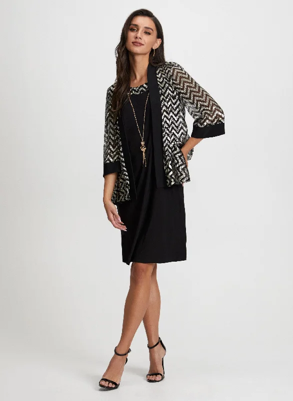Cutting Edge Fashion Metallic Jacket, Dress & Necklace Set