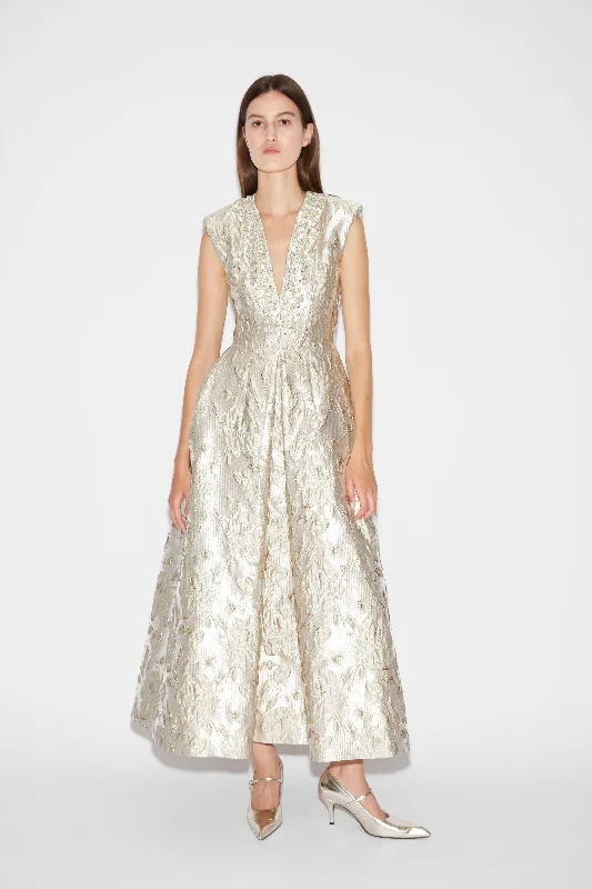 Casual Fashion Trends for Women KYLE DRESS EMBELLISHED GOLD JACQUARD