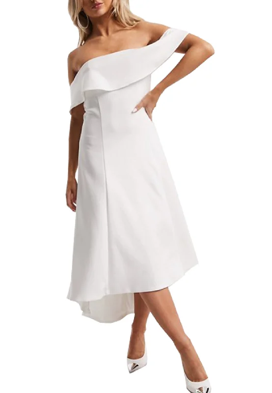 Affordable Women's Clothes White Wanda Off Shoulder High Low Dress