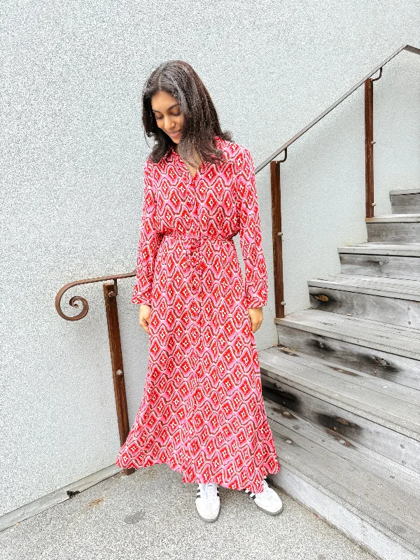 Contemporary Chic Nicola Dress | Pink Ikat