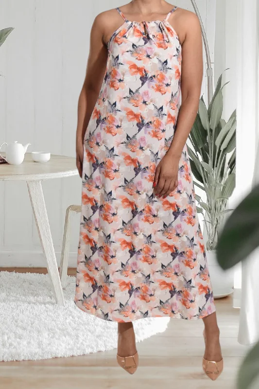 Women's Casual Wear Outfit Lilac Floral Strappy Maxi Tie Dress