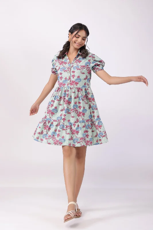 Women Fashion Blossom Beauty Pista Green Cotton Dress