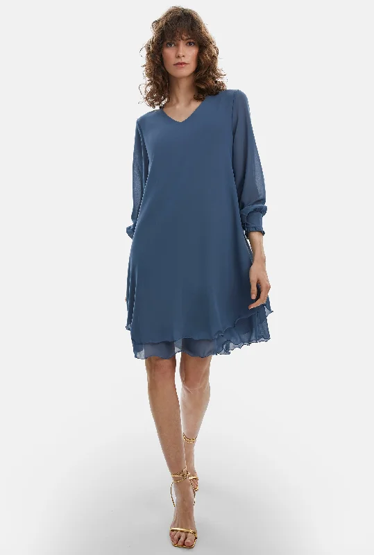 Clothing Online Long Sleeve Denim Wave Hem Dress