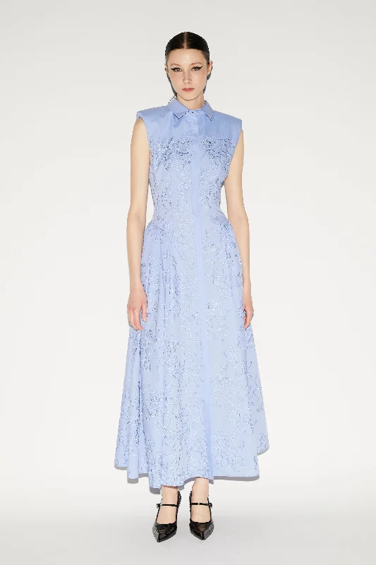 Women's Tops And Clothing ALAIN DRESS BLUE EMBROIDERED COTTON