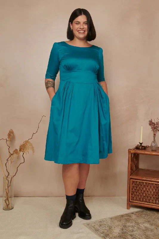 Chic And Affordable Fashion – Shop Now And Save Louisa Cotton Satin Blue Topaz Dress