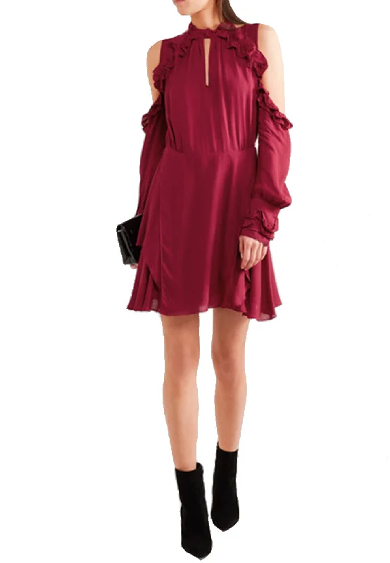 Women's Fashion Sale – Elegant Styles At Reduced Prices Burgundy Hanie Cold Shoulder Voile Dress