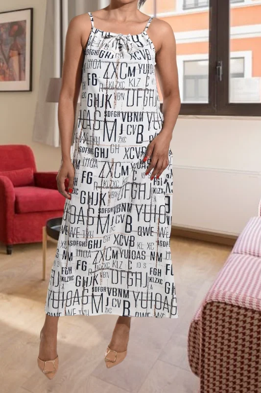 Women's Evening Wear Attire White Printed Strappy Maxi Tie Dress