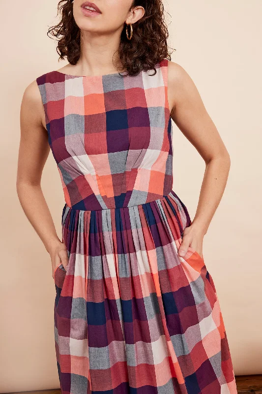 Comfortable Chic Abigail Cherry Plaid Dress Long