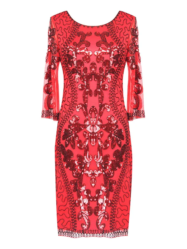 Special Sale – Don't Miss Out [US Warehouse] Red 1920s 3/4 Sleeve Sequin Gatsby Dress