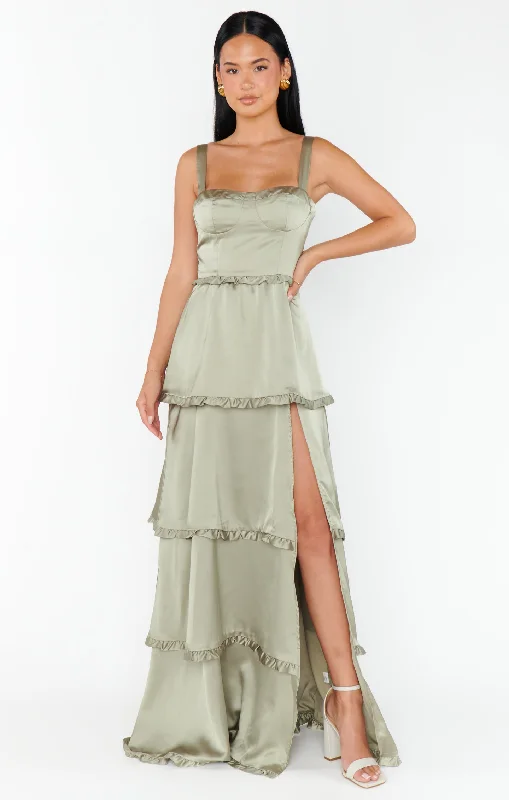 Fashion Forward Lady Corset Dress ~ Moss Green Luxe Satin