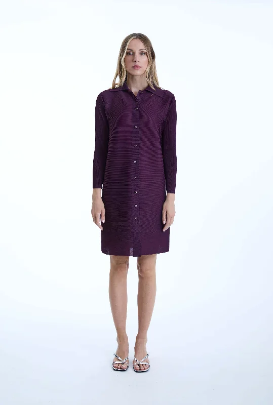 Chic Women's Clothing for Work and Travel Pleated Purple Dress