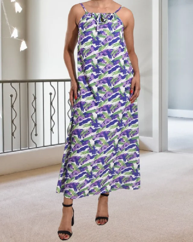 Women's Functional Outdoor Garments Purple And White Strappy Maxi Tie  Dress