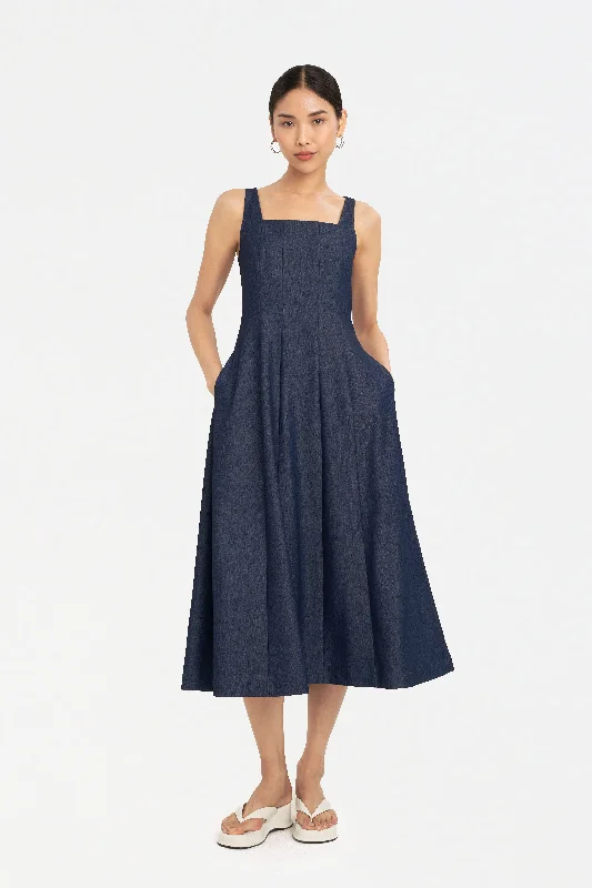 Women's Professional Attire Kimberly Denim Panel Dress in Dark Denim