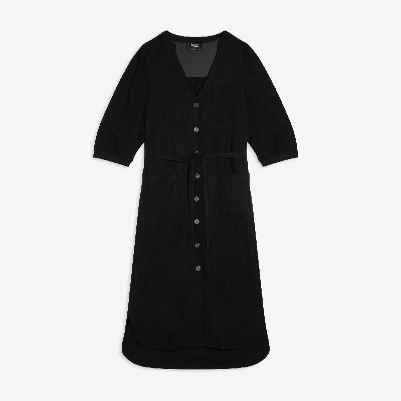 Sustainable Fashion Clothing For Women Lowie Linen Viscose Black Button Through Dress