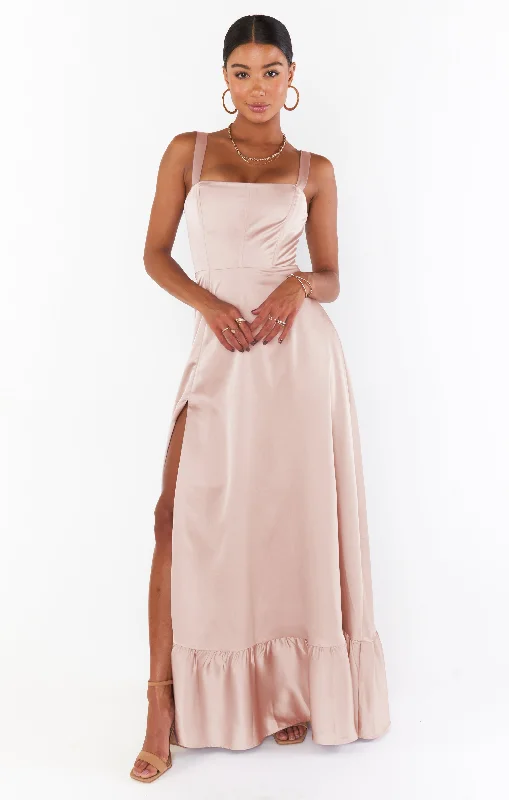 Women's Evening Clothing Clarissa Corset Dress ~ Rose Gold Luxe Satin