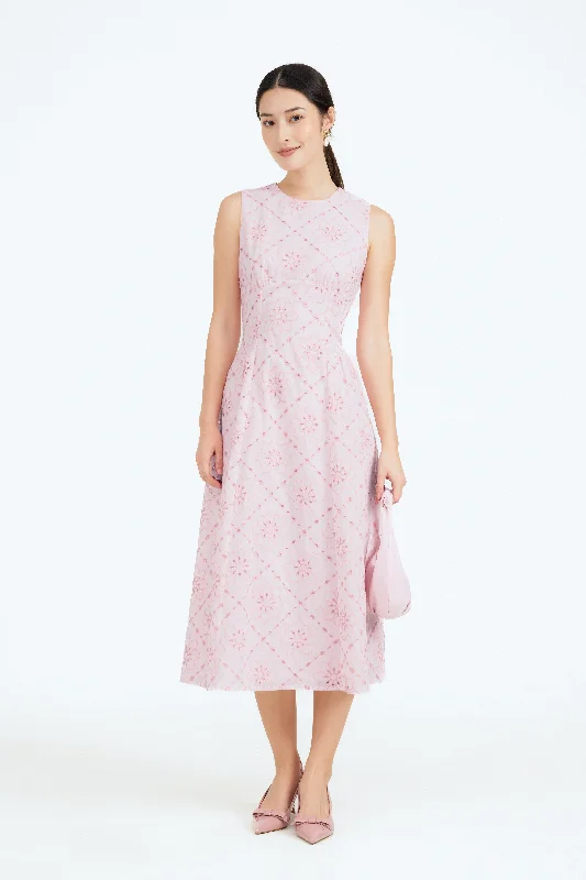Chic Trends Unveiled Gwendolyn Floral Eyelet Dress in Sweet Pink