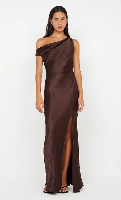 Holiday Sale SOL ASYM DRESS - DARK CHOCOLATE