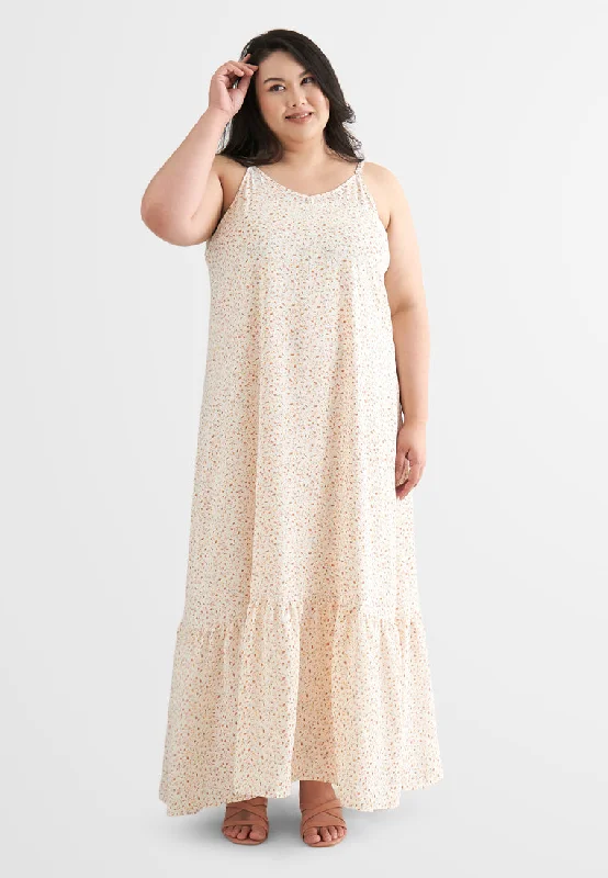 Women's Trendy Activewear Apparel Starlet Floral Long Camisole Dress - Cream Yellow