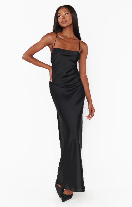 Urban Femme Streetwear Dani Slip Dress ~ Black Luxe Satin