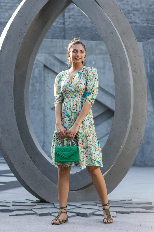 Fashion Sale Glory of peacock on muslin silk Dress