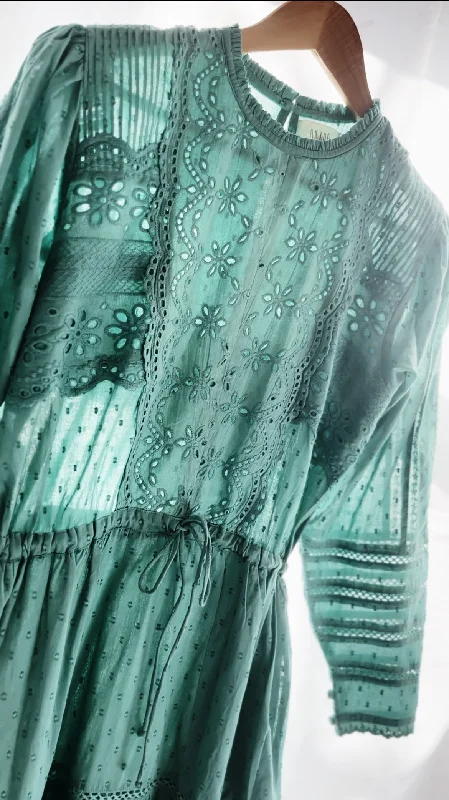 Women's Holiday Attire SAINSBURY COTTON LACE DRESS LAGOON GREEN