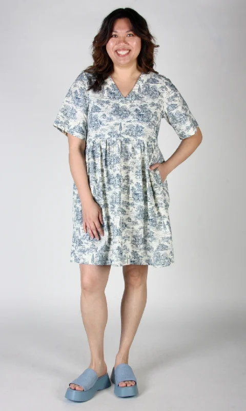 Casual Fashion Citril Finch Dress - Navy Village Toile