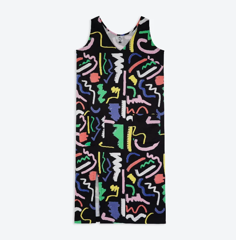 Fashion Essentials Miss Pompom Black Scribble Surfside Dress