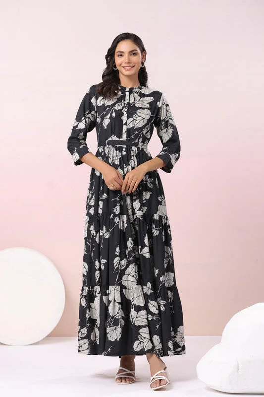 Athleisure Wear Promotion Midnight Blossom Maxi Noir Floral Dream Black Dress