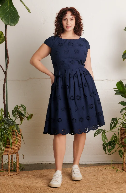Nordic Minimalist Home Look Claudia Floral Broderie Ink Navy Dress