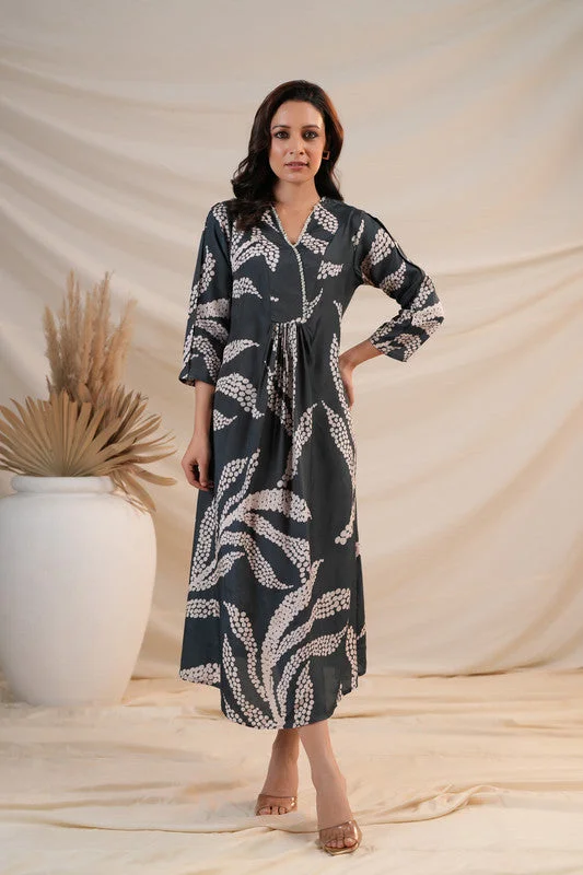 Sale On Sale Charcoal Breeze Flared Russian Silk Dress