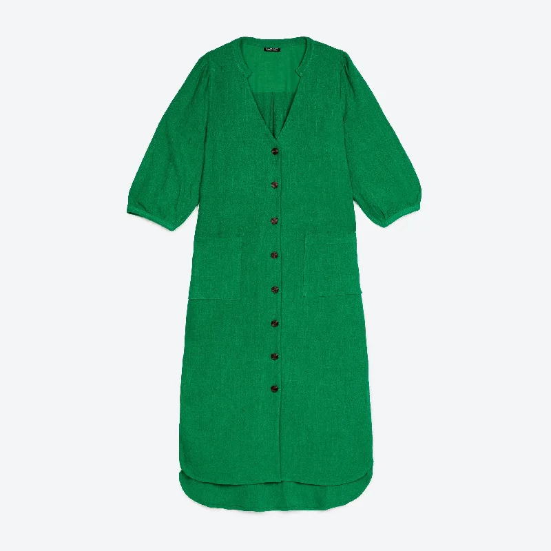 Elegant Attire For The Modern Lady Lowie Linen Viscose Emerald Button Through Dress