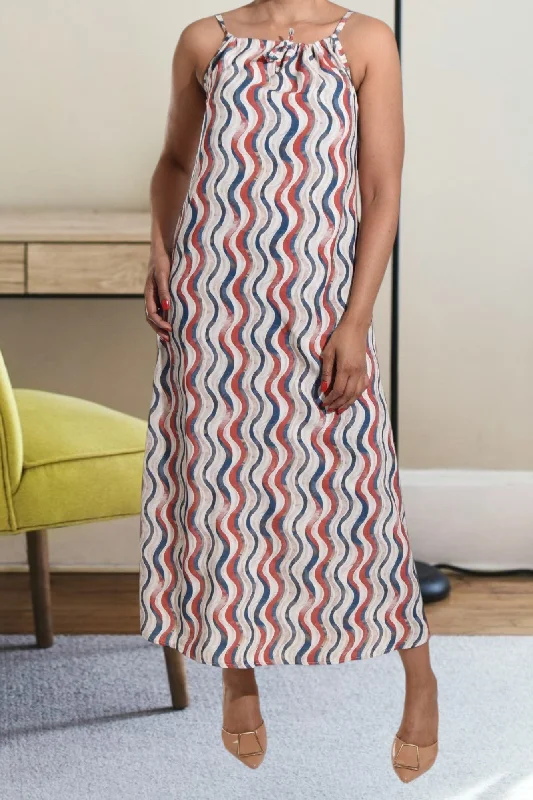 Women's Seasonal Attire Rust Printed Strappy Maxi Tie Dress