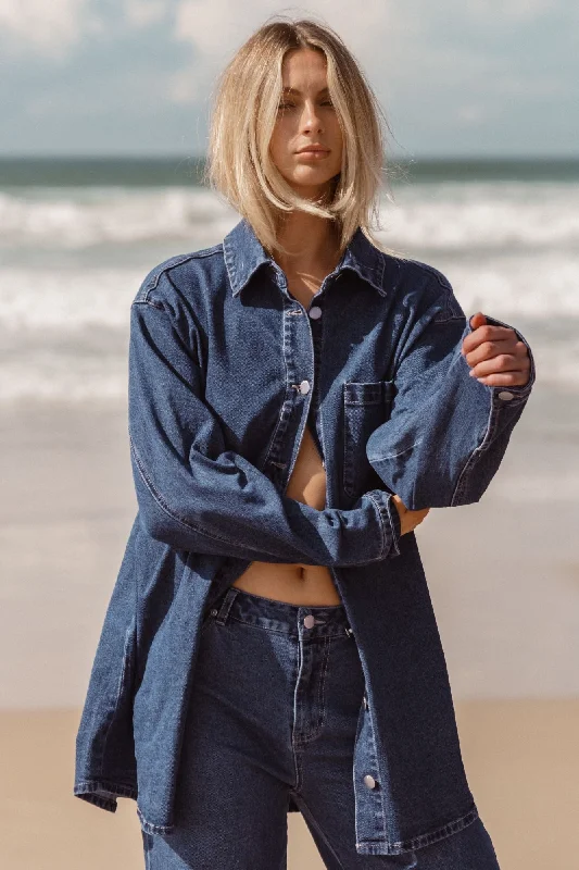 Women's Clothing Sets Sass Blue Denim Shacket Dress