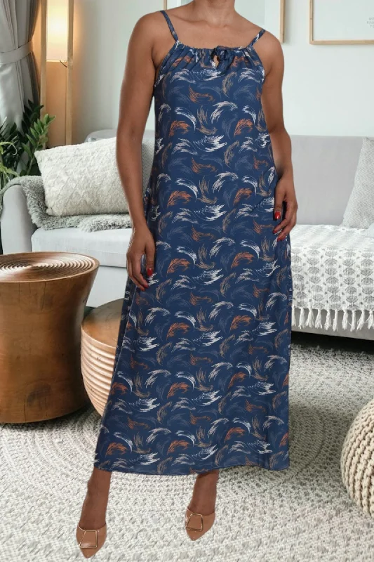 Women's Fashionable Clothing Sets Rust Printed  Strappy Maxi Tie Dress