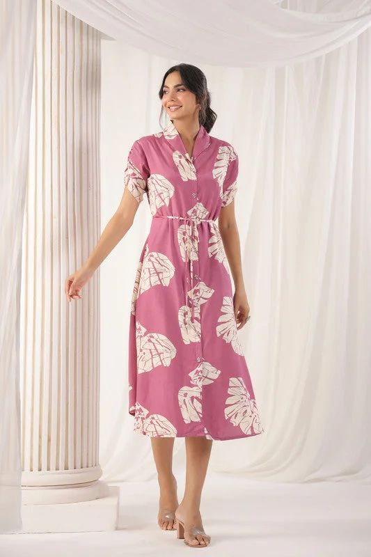 Women Wear Online Blush Palm Pink Russian Silk Dress