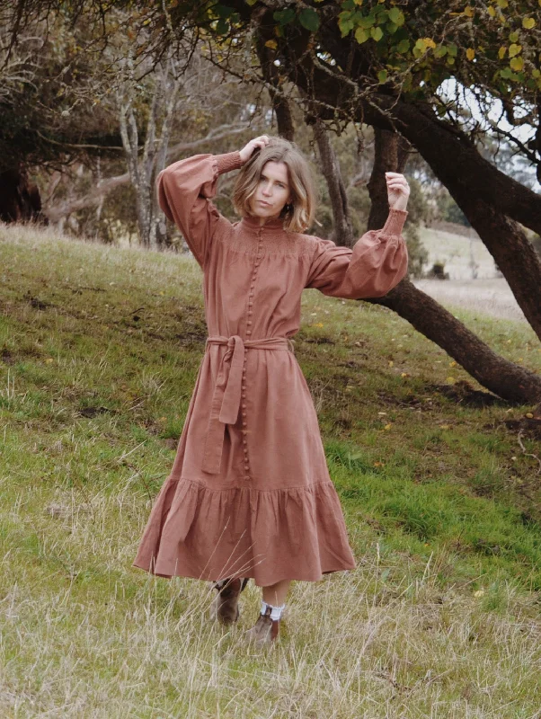 First Order Discount 100% RECYCLED COTTON CORDUROY - CLOTHILDE DRESS CINNAMON