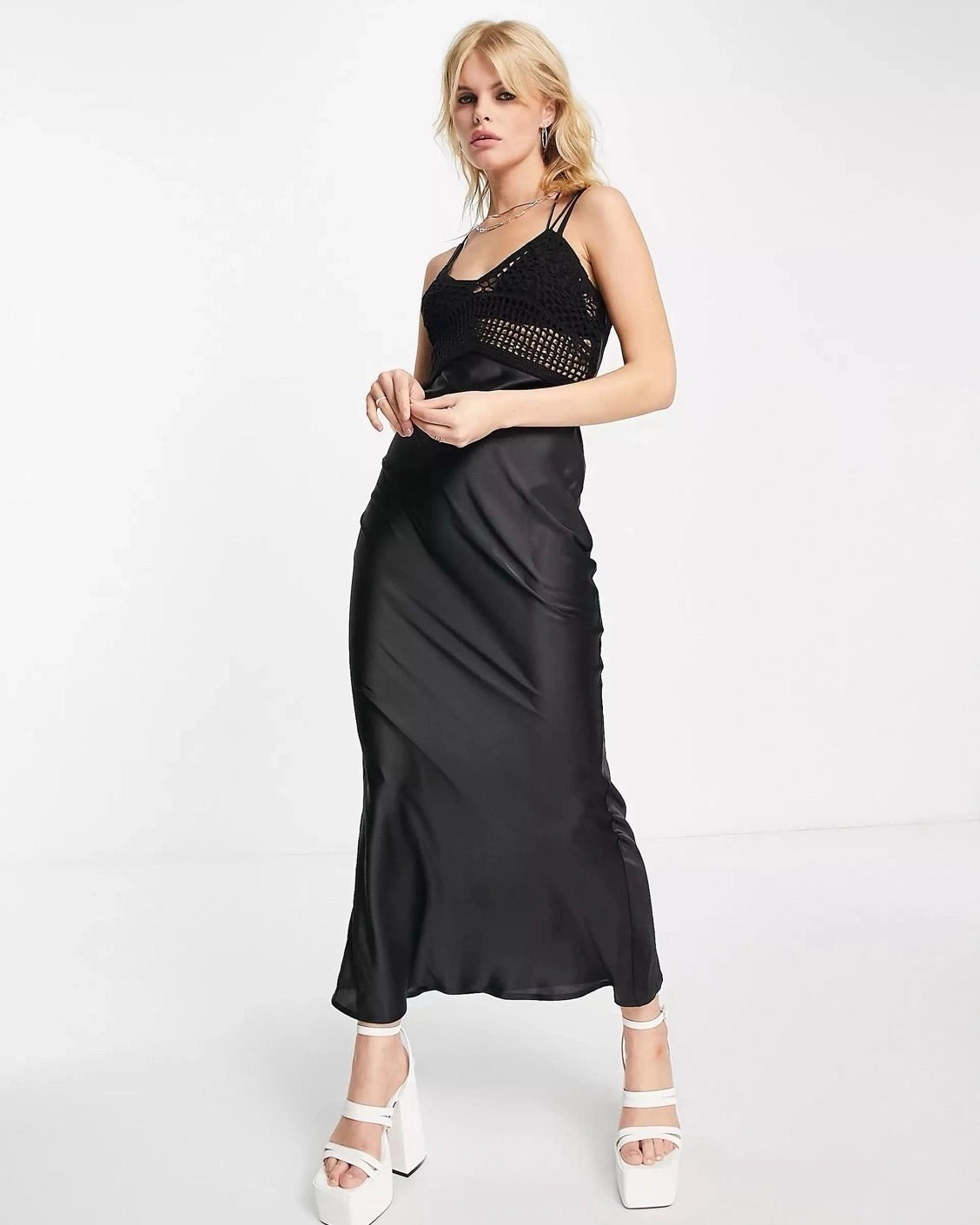 Minimalist Office - Ready Style CROCHET SATIN SLIP DRESS