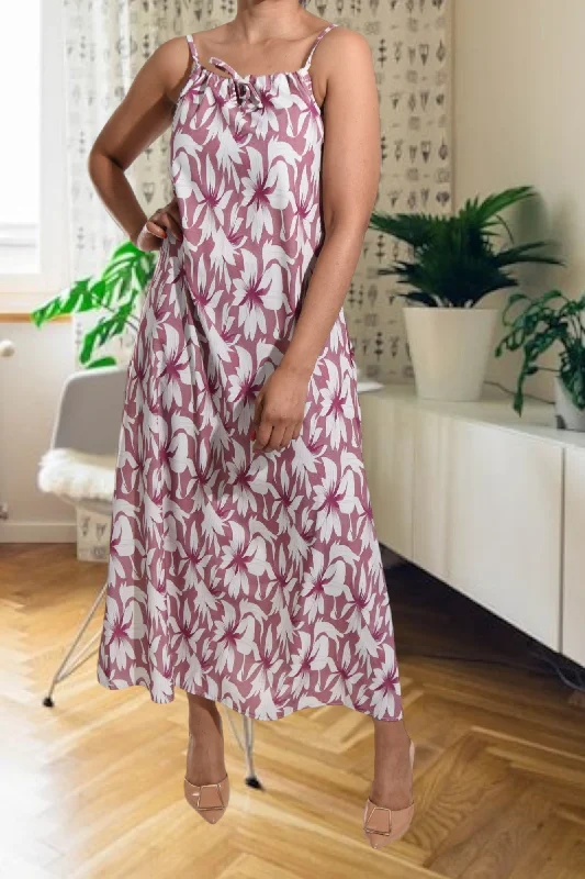 Women's Clothing And Garments Sets Pink Floral Strappy Maxi Tie Dress