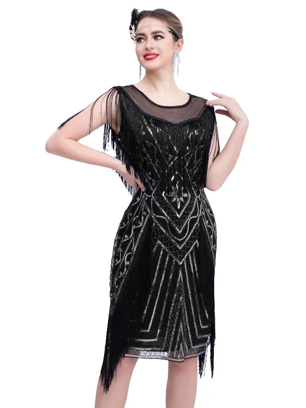 Luxe Fashion, Less Cost 1920s Gatsby Sheer Neck Tassel Sequins Dress