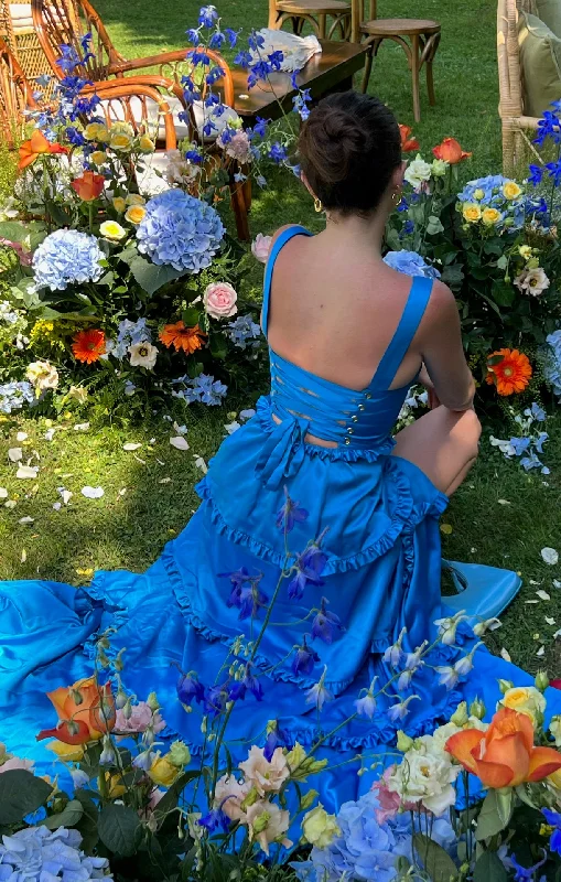 Elegant Women's Fashion Lady Corset Dress ~ Blue Luxe Satin